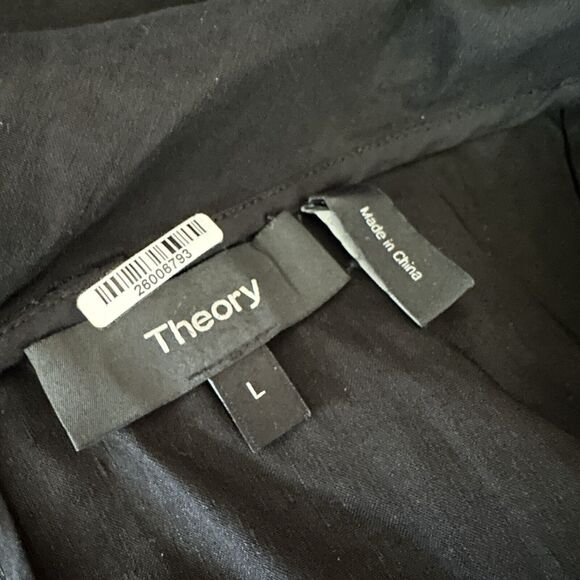 THEORY Modern Midi Tea Dress Black Linen Blend Fit and Flare Size LARGE - Picture 6 of 7